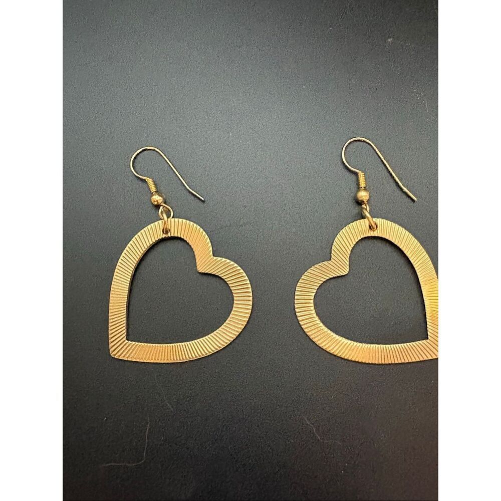 Brass Heart Earrings, NEW, 2” long, Handmade